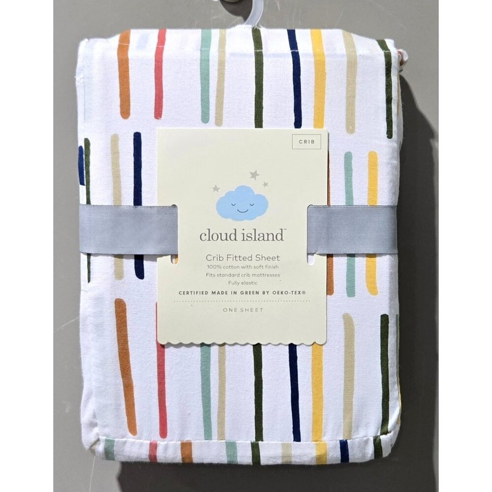 Cloud Island Fitted Crib Sheet Colorful Dash Marks 28" x 52" Fits to 6" Deep